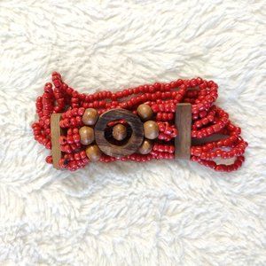 Artisan Bracelet Handmade  Wood & Coral
